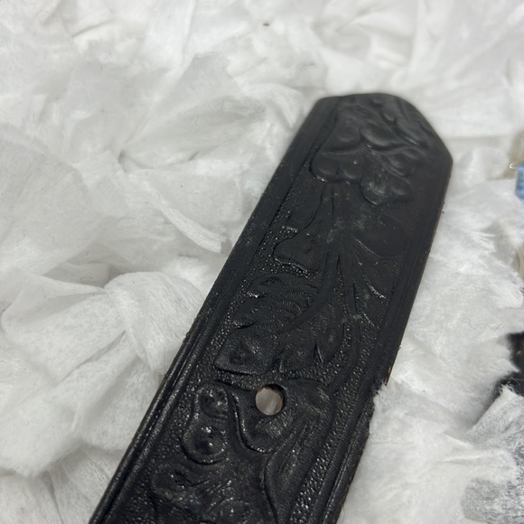 Leatherock Inc Blue Rhinestone Western Leather Belt Black Embossed tooled Belt